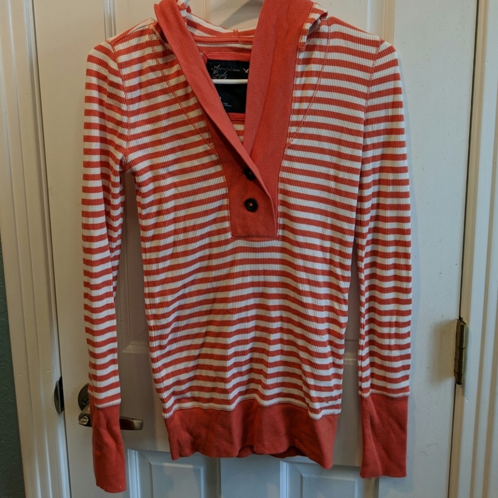 American Eagle sz small orange stripe shirt w/hood